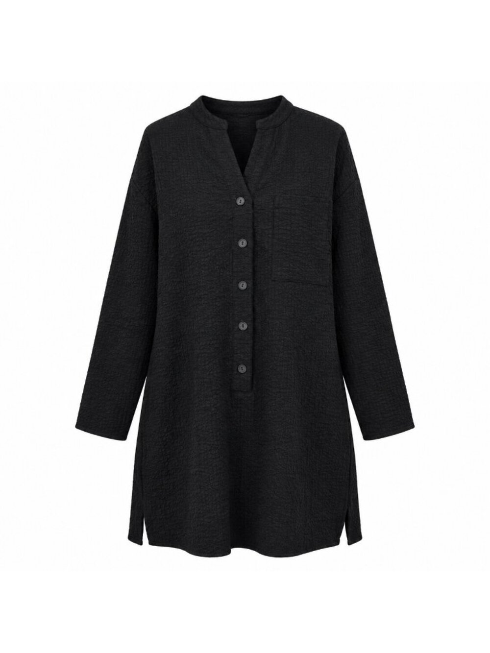 Onia Black Textured Button-Front Long-Sleeve Tunic Dress M